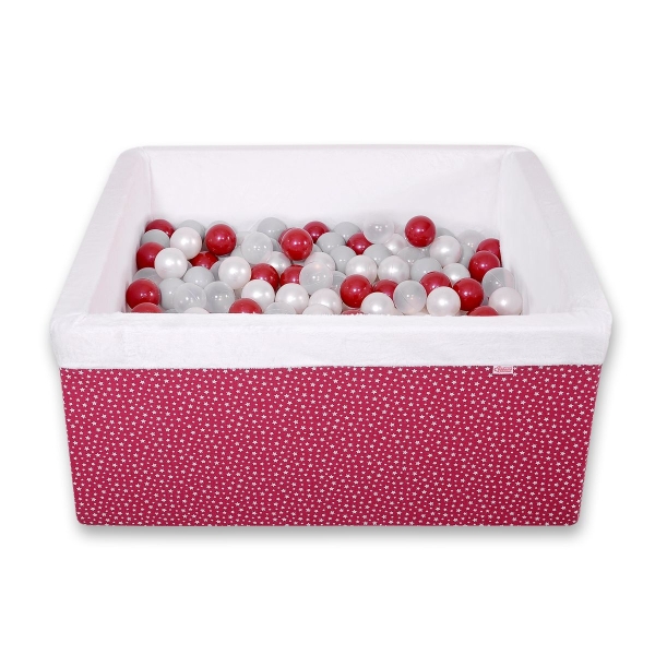 Bällebad minky mit Bällen 200st - weinrote Sternchen