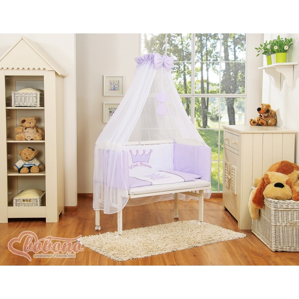 Beistellbett Babybett für Elternbett FABIO mit Matratze und Bettwäsche Set - Little Prince/Princess lila