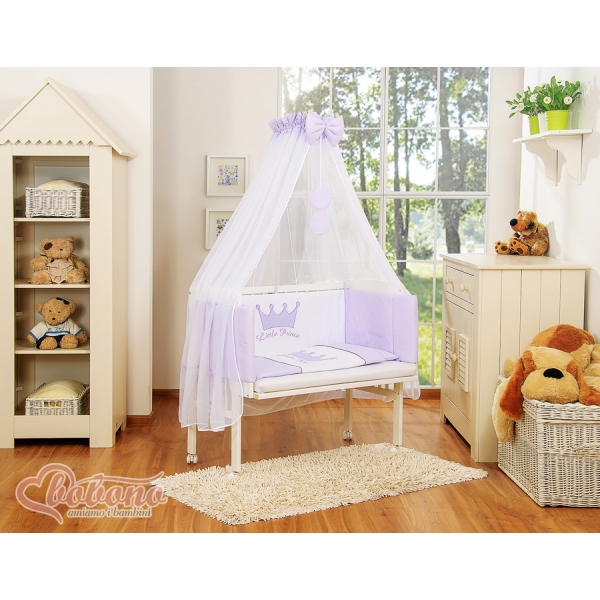 Beistellbett Babybett für Elternbett FABIO mit Matratze und Bettwäsche Set - Little Prince/Princess lila