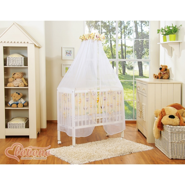 Beistellbett FABIO mit Matratze und Bettwäsche Set - Basic - Creme Eulen