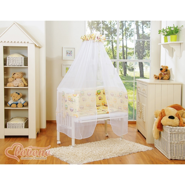 Beistellbett FABIO mit Matratze und Bettwäsche Set - Basic - Creme Eulen