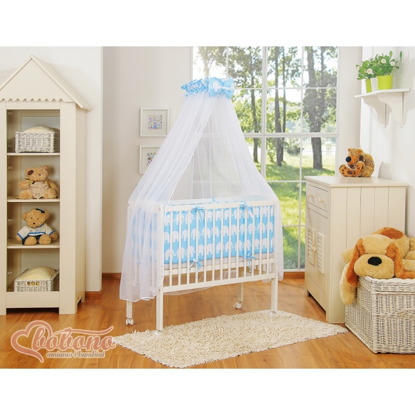 Beistellbett FABIO mit Matratze und Bettwäsche Set - Basic Elefanten blau