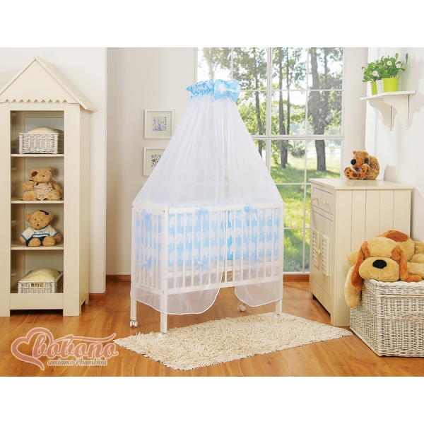 Beistellbett FABIO mit Matratze und Bettwäsche Set - Basic Elefanten blau