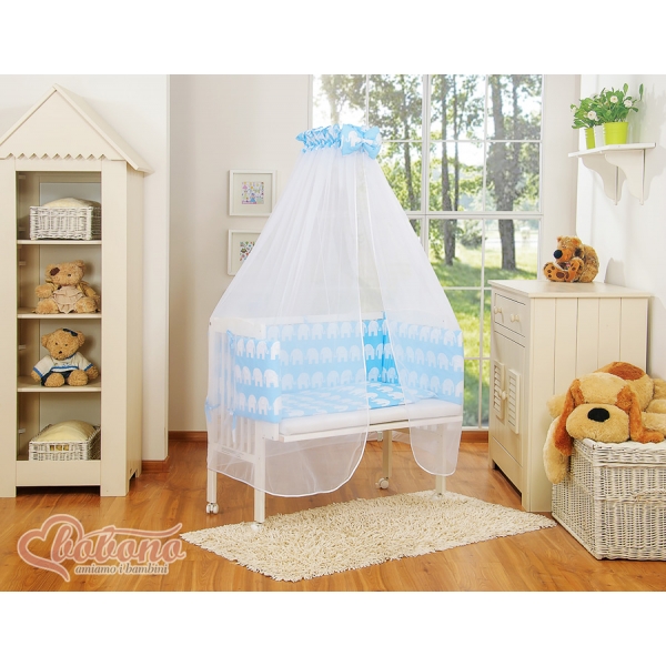 Beistellbett FABIO mit Matratze und Bettwäsche Set - Basic Elefanten blau