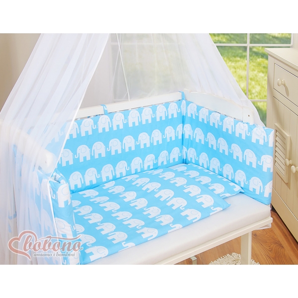 Beistellbett FABIO mit Matratze und Bettwäsche Set - Basic Elefanten blau