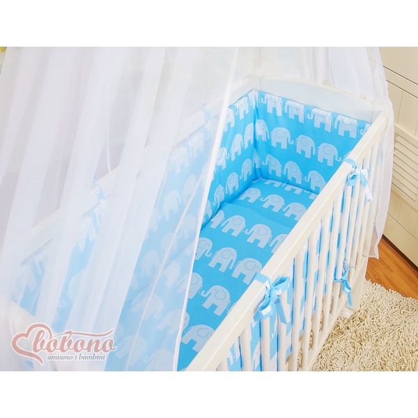 Beistellbett FABIO mit Matratze und Bettwäsche Set - Basic Elefanten blau