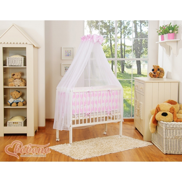 Beistellbett FABIO mit Matratze und Bettwäsche Set - Basic Elefanten rosa