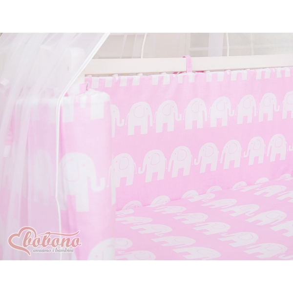 Beistellbett FABIO mit Matratze und Bettwäsche Set - Basic Elefanten rosa
