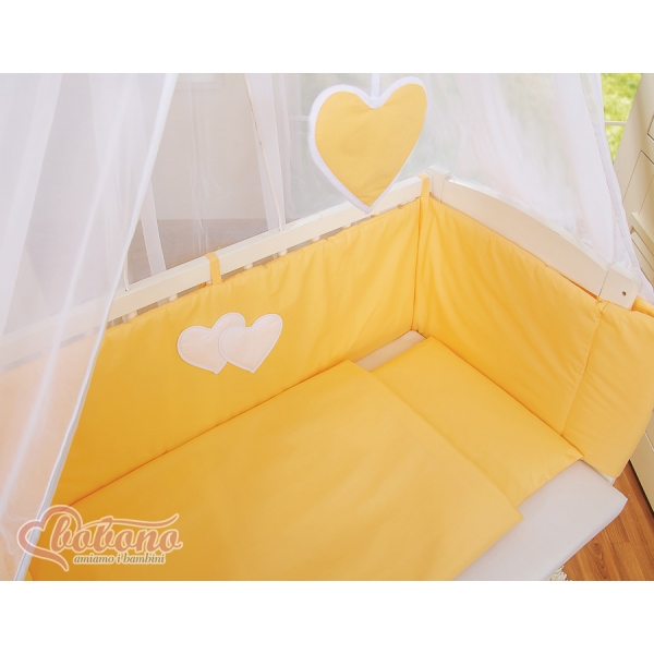 Beistellbett FABIO mit Matratze und Bettwäsche Set - Hängende Herzen pfirsich