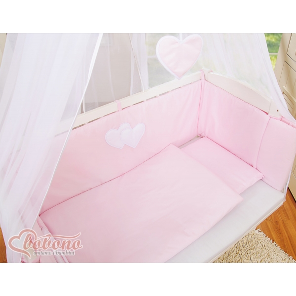 Beistellbett Komplett FABIO mit Matratze und Bettwäsche Set - Hängende Herzen rosa