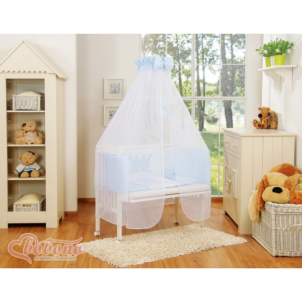 Beistellbett FABIO mit Matratze und Bettwäsche Set - Little Prince/Princess blau