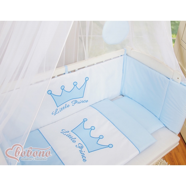 Beistellbett FABIO mit Matratze und Bettwäsche Set - Little Prince/Princess blau