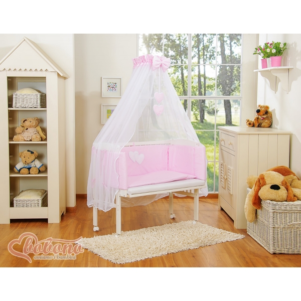 Beistellbett mit Bettwäsche und Matratze- Hängende Herzen Rosa-Punktumster