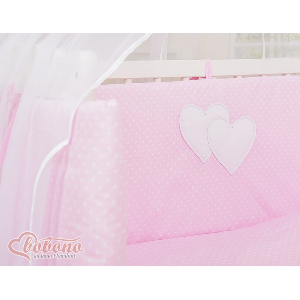 Beistellbett mit Bettwäsche und Matratze- Hängende Herzen Rosa-Punktumster