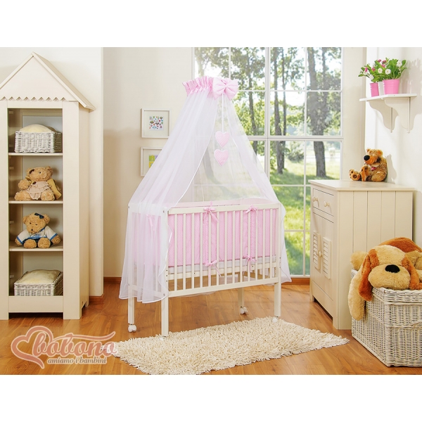 Beistellbett mit Bettwäsche und Matratze- Hängende Herzen Rosa-Punktumster