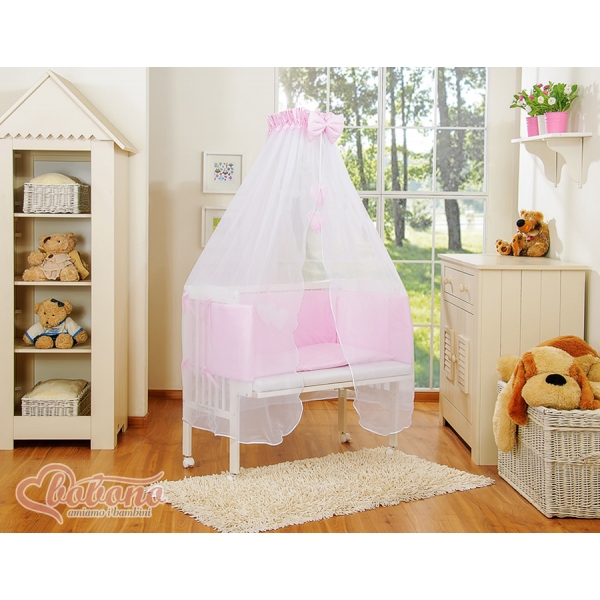 Beistellbett mit Bettwäsche und Matratze- Hängende Herzen Rosa-Punktumster