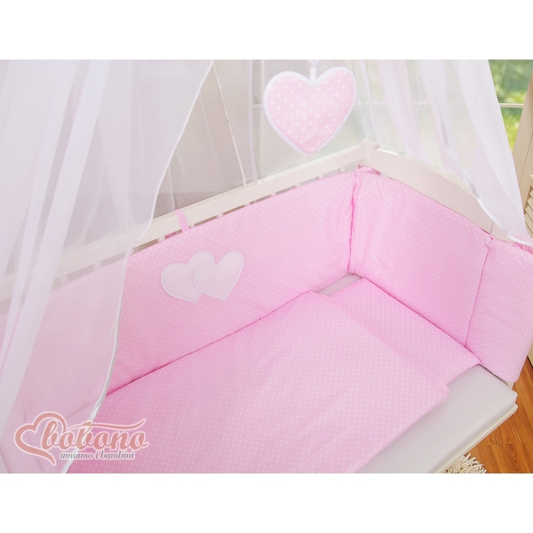 Beistellbett mit Bettwäsche und Matratze- Hängende Herzen Rosa-Punktumster