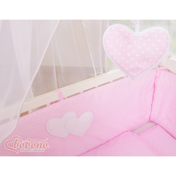 Beistellbett mit Bettwäsche und Matratze- Hängende Herzen Rosa-Punktumster