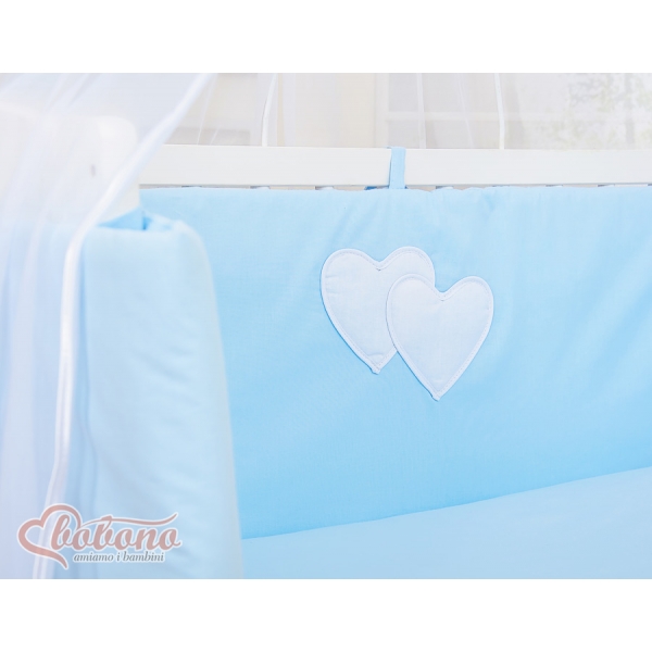 Beistellbett mit Matratze und Bettwäsche Set - Hängende Herzen blau