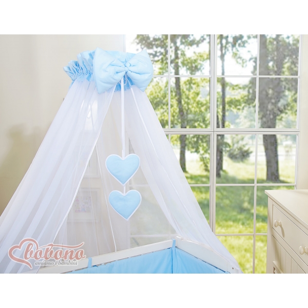 Beistellbett mit Matratze und Bettwäsche Set - Hängende Herzen blau