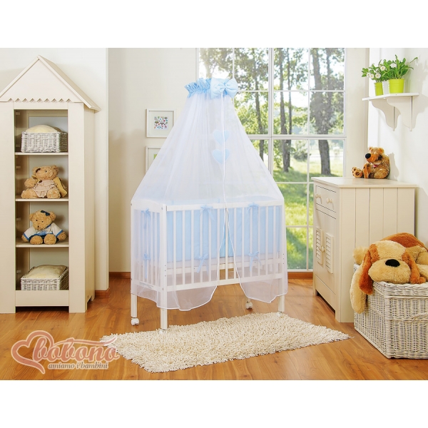 Beistellbett mit Matratze und Bettwäsche Set - Hängende Herzen blau