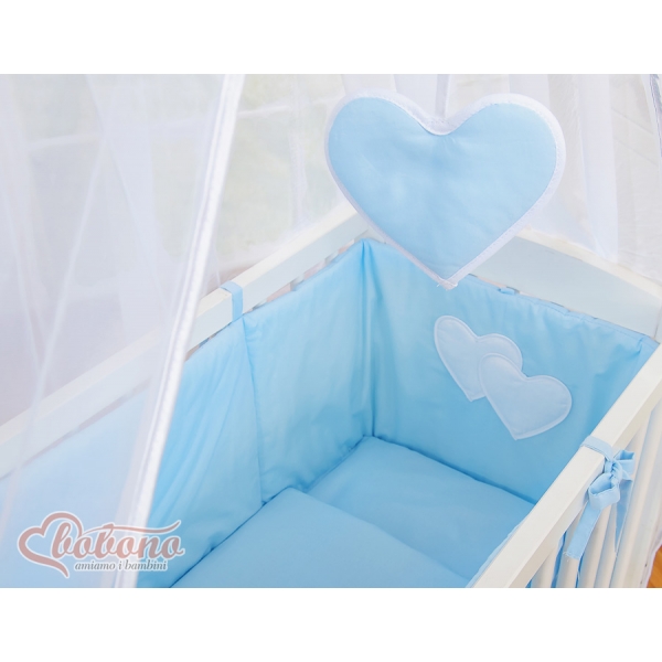 Beistellbett mit Matratze und Bettwäsche Set - Hängende Herzen blau