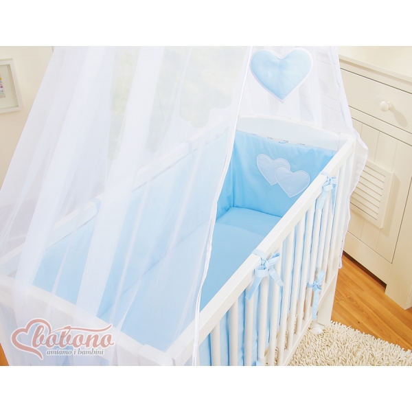 Beistellbett mit Matratze und Bettwäsche Set - Hängende Herzen blau