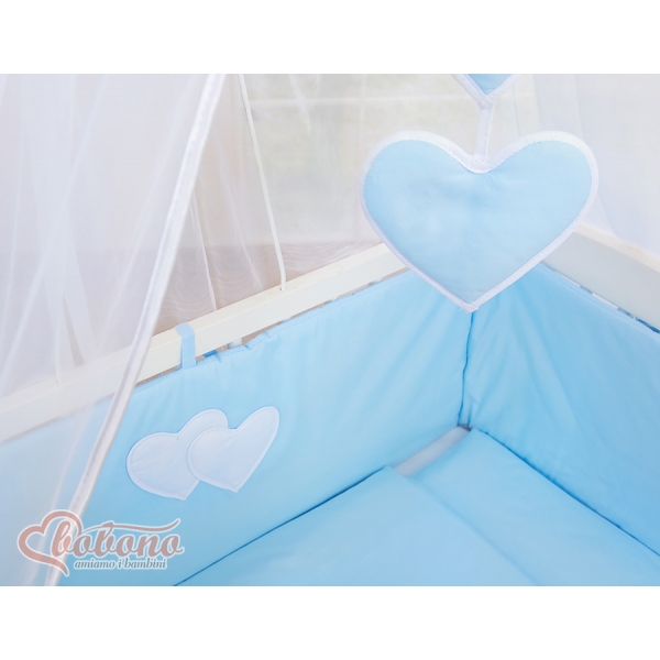 Beistellbett mit Matratze und Bettwäsche Set - Hängende Herzen blau