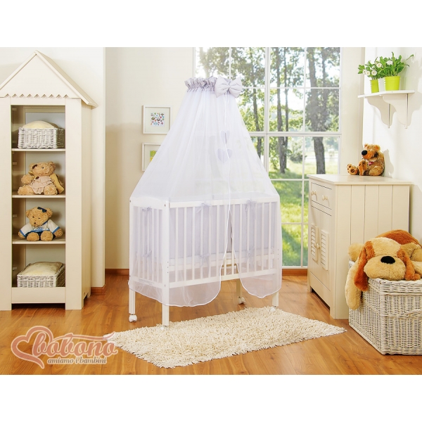Beistellbett mit Matratze und Bettwäsche Set - Hängende Herzen grau