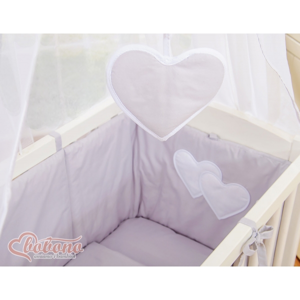 Beistellbett mit Matratze und Bettwäsche Set - Hängende Herzen grau