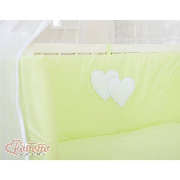 Beistellbett mit Matratze und Bettwäsche Set - Hängende Herzen grün