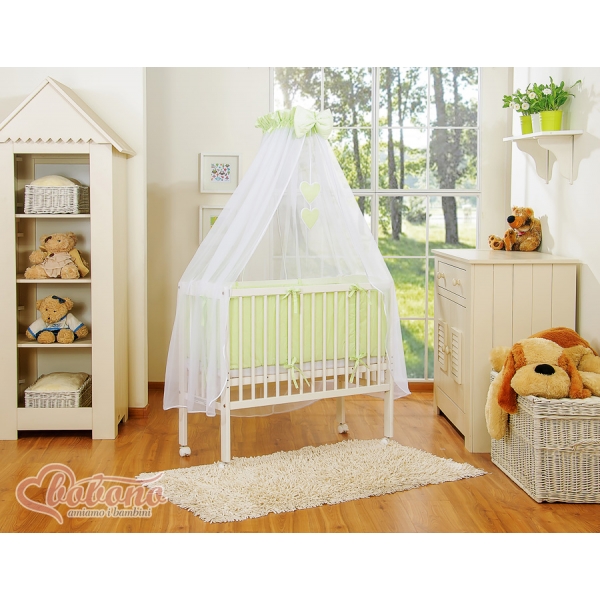 Beistellbett mit Matratze und Bettwäsche Set - Hängende Herzen grün