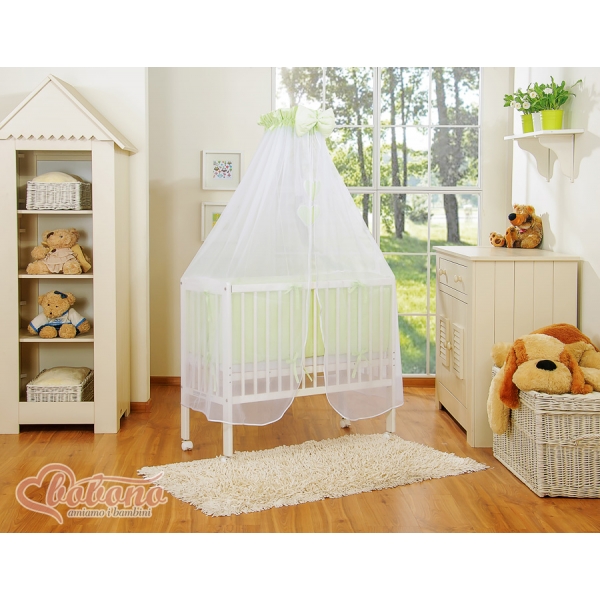 Beistellbett mit Matratze und Bettwäsche Set - Hängende Herzen grün