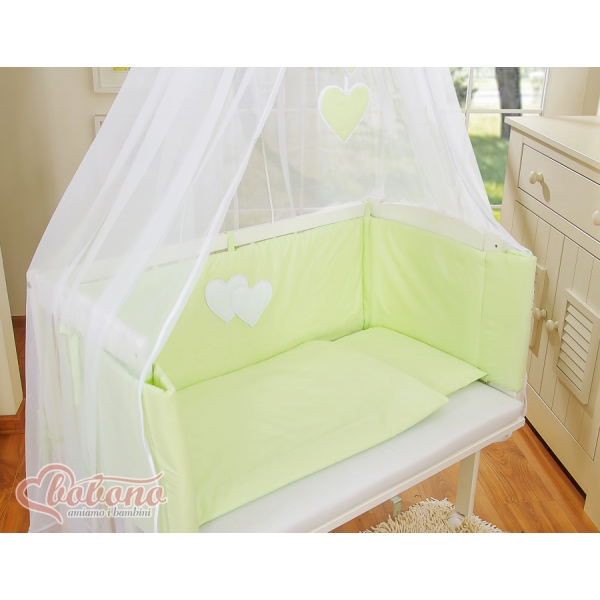 Beistellbett mit Matratze und Bettwäsche Set - Hängende Herzen grün