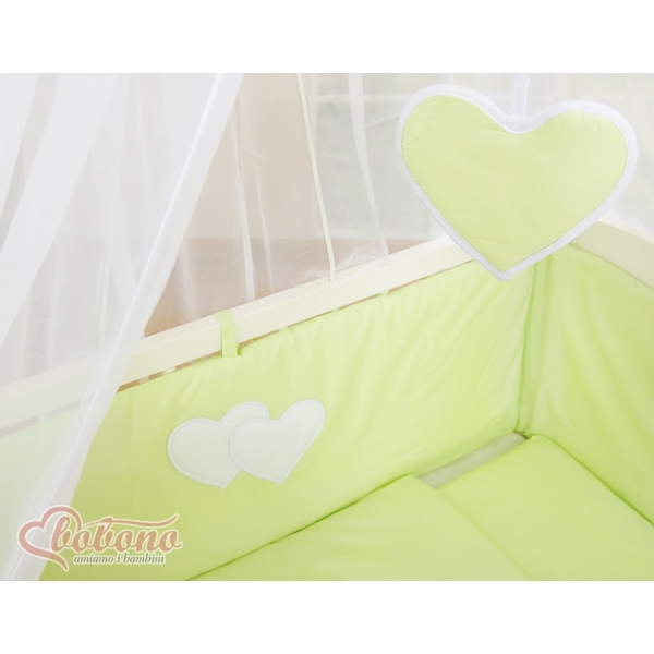 Beistellbett mit Matratze und Bettwäsche Set - Hängende Herzen grün