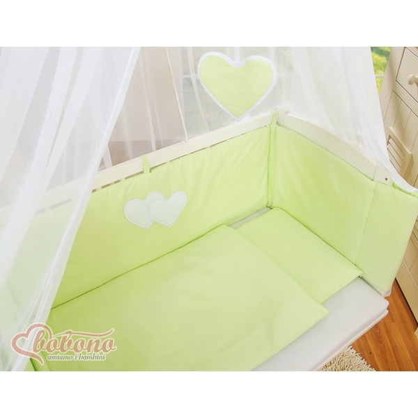 Beistellbett mit Matratze und Bettwäsche Set - Hängende Herzen grün