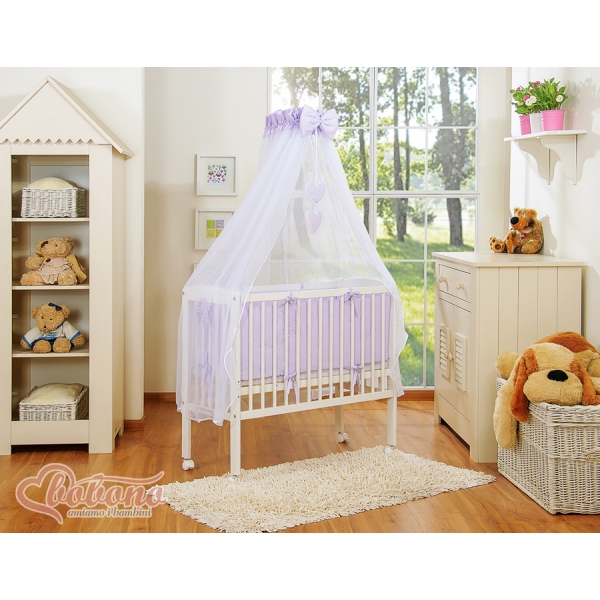 Beistellbett mit Matratze und Bettwäsche Set - Hängende Herzen lila