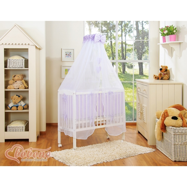 Beistellbett mit Matratze und Bettwäsche Set - Hängende Herzen lila