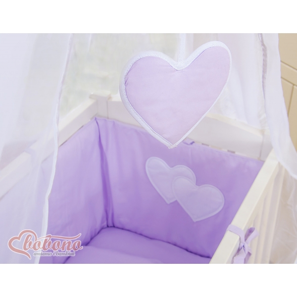 Beistellbett mit Matratze und Bettwäsche Set - Hängende Herzen lila