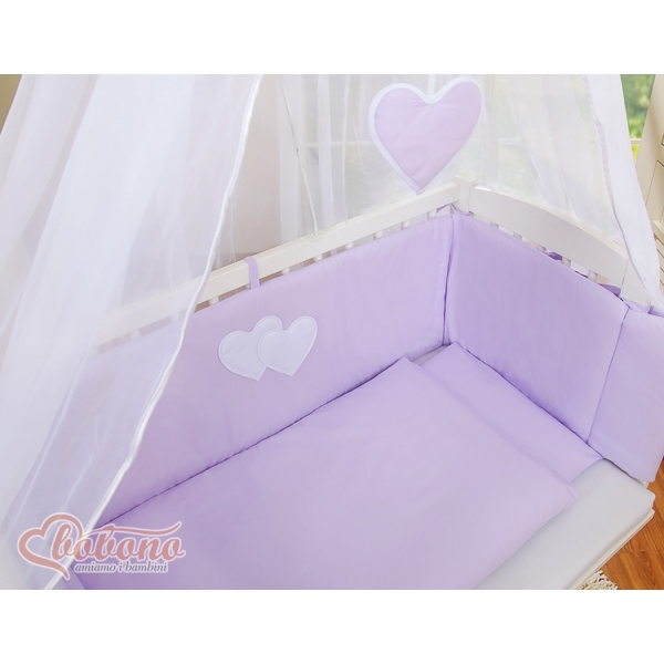 Beistellbett mit Matratze und Bettwäsche Set - Hängende Herzen lila