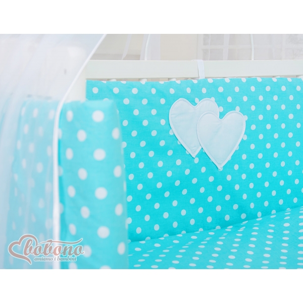 Beistellbett mit Matratze und Bettwäsche Set - Hängende Herzen Türkis-Punktemuster