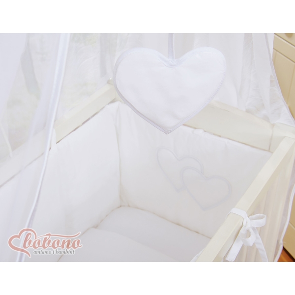 Beistellbett mit Himmel Matratze und Bettwäsche Set - Hängende Herzen weiß