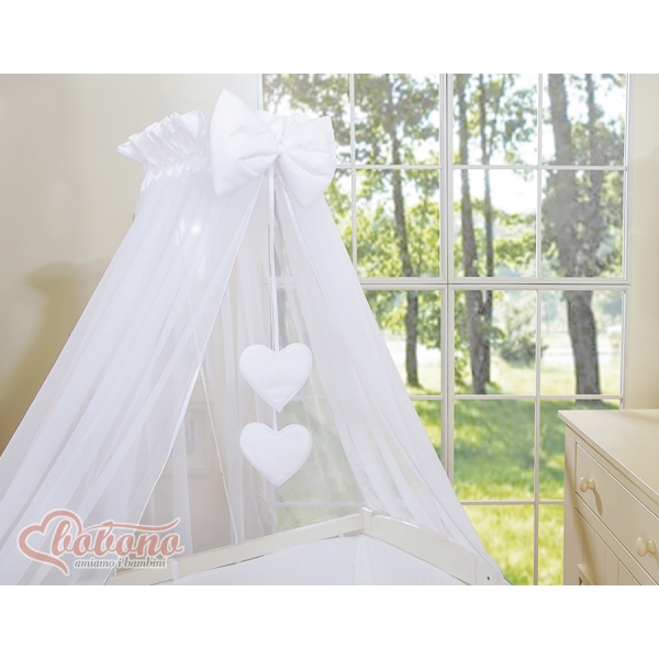 Beistellbett mit Himmel Matratze und Bettwäsche Set - Hängende Herzen weiß