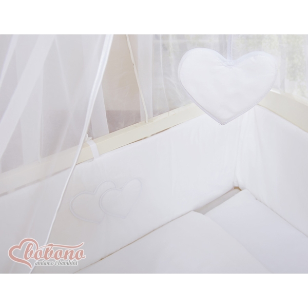 Beistellbett mit Himmel Matratze und Bettwäsche Set - Hängende Herzen weiß