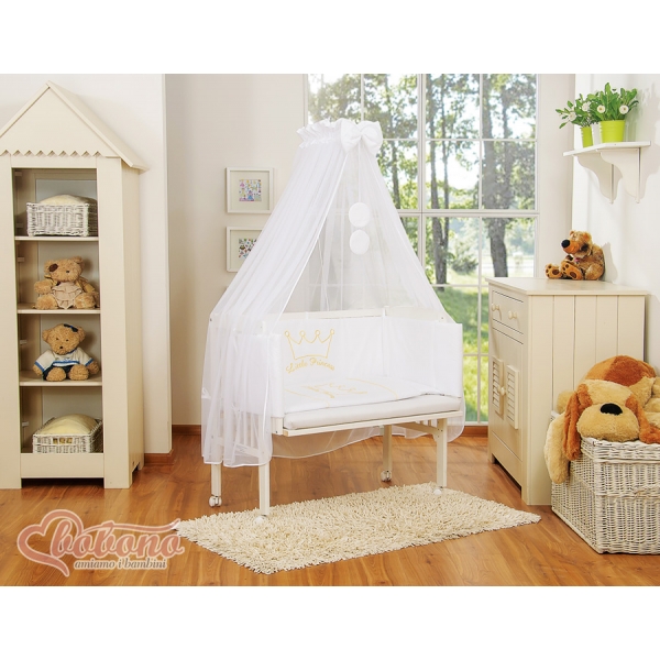 Beistellbett mit Matratze und Bettwäsche Set - Little Prince/Princess weiß