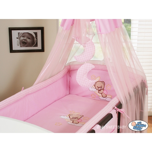 Babybett Himmel mit Himmelstange Set Chiffon - Gute Nacht rosa