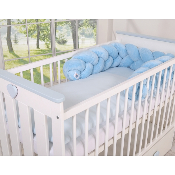 Bettschlange Zopfmuster minky 180cm - Kopfschutz für Babybett Jungs blau