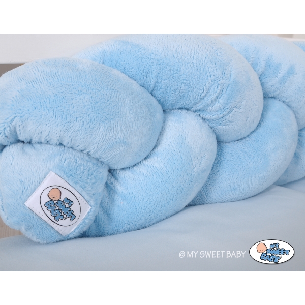 Bettschlange Zopfmuster minky 180cm - Kopfschutz für Babybett Jungs blau