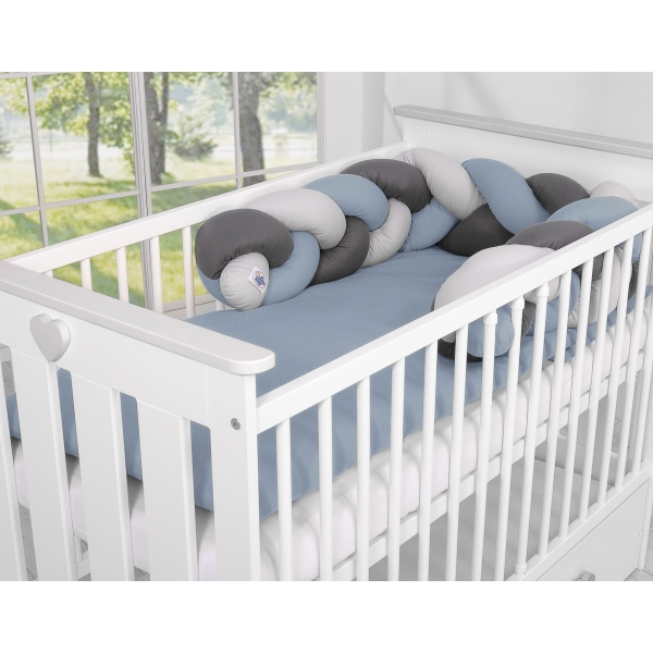 Bettschlange Bettumrandung - Kopfschutz für Babybett- pastellblau- grau - anthrazit