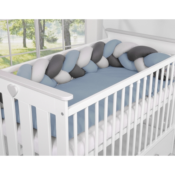 Bettschlange Bettumrandung - Kopfschutz für Babybett- pastellblau- grau - anthrazit